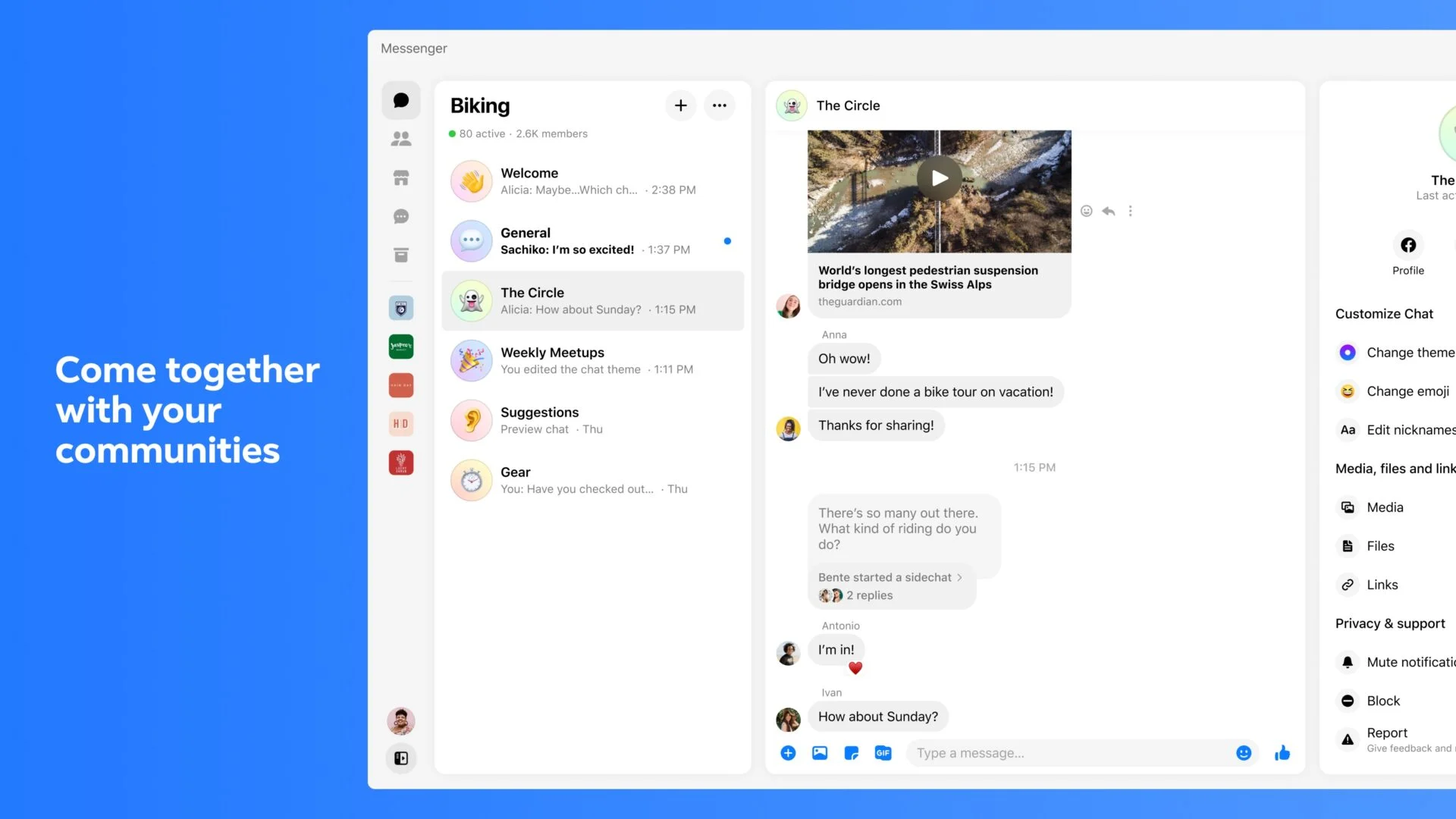 Παράθυρα εφαρμογής facebook messenger