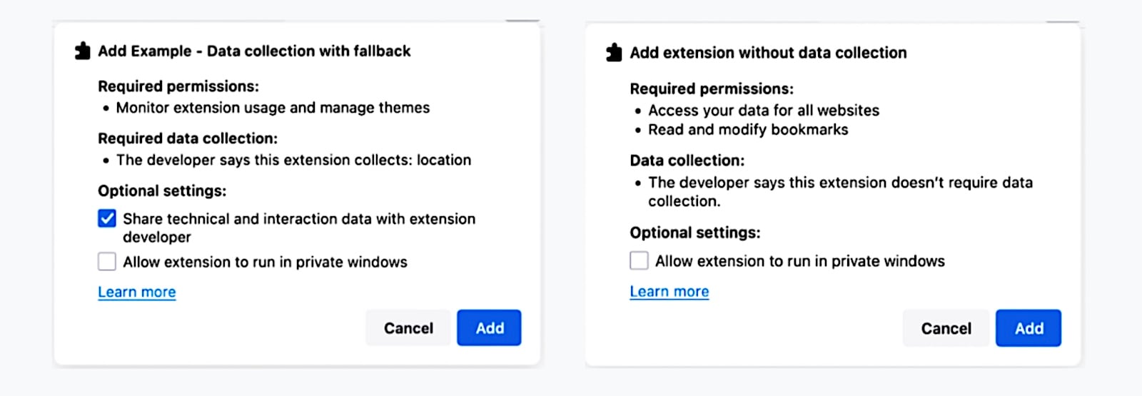 Αποκάλυψη συλλογής δεδομένων επεκτάσεων Firefox