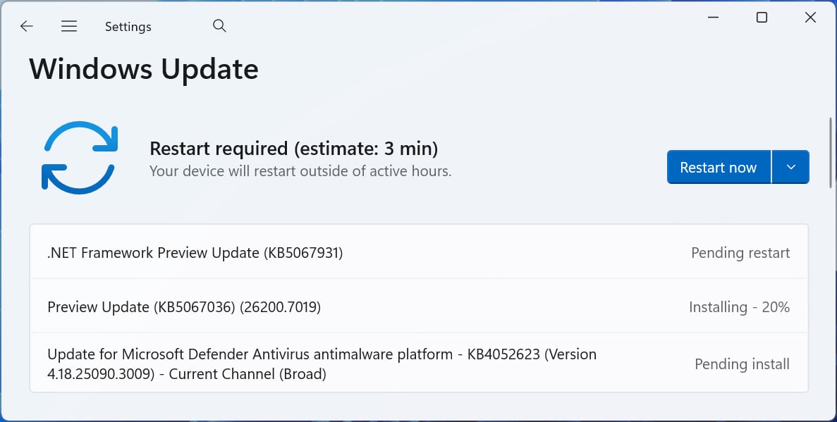 Ενημέρωση προεπισκόπησης KB5067036