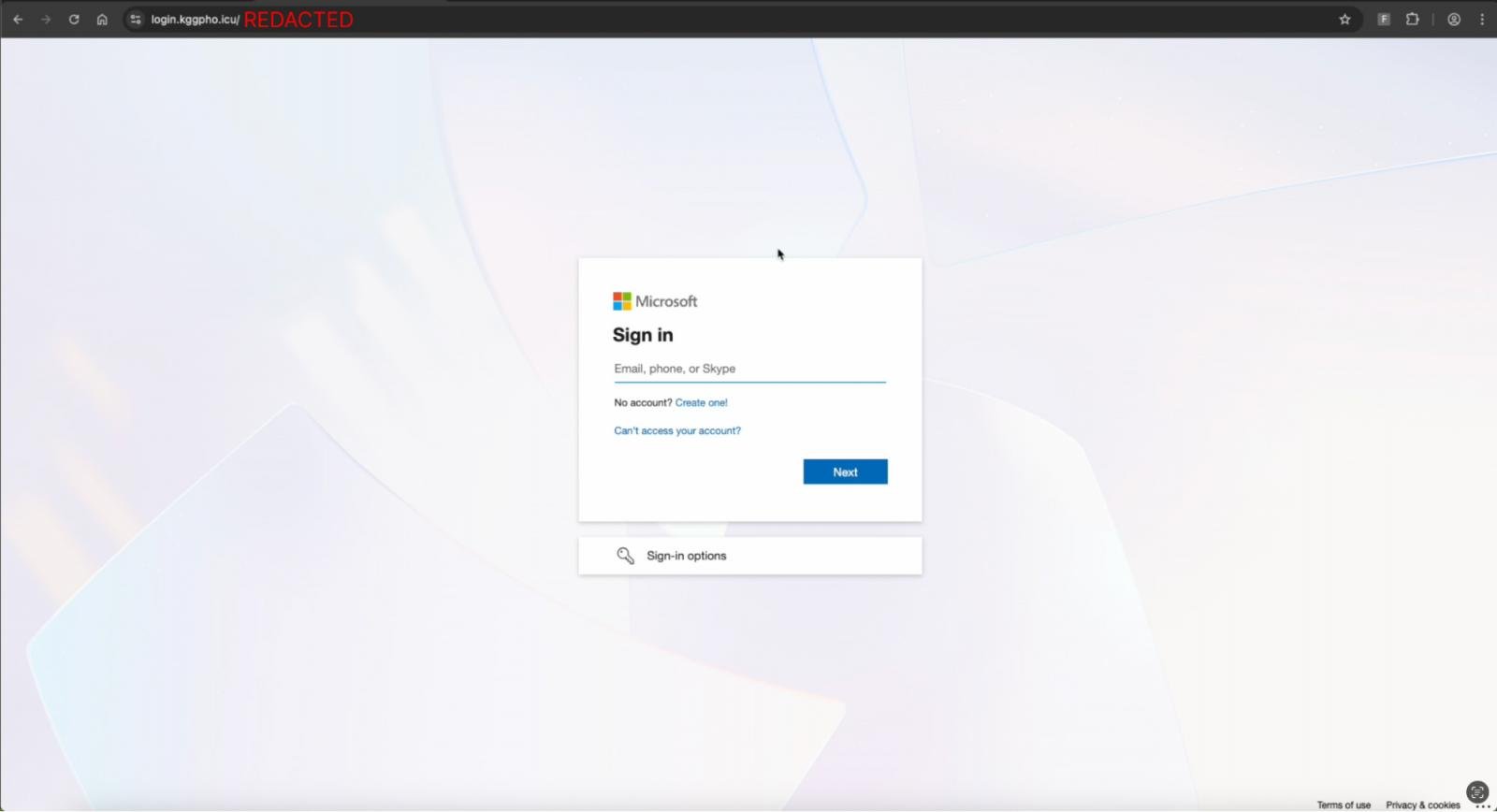 Σελίδα phishing που καταγράφει διαπιστευτήρια της Microsoft