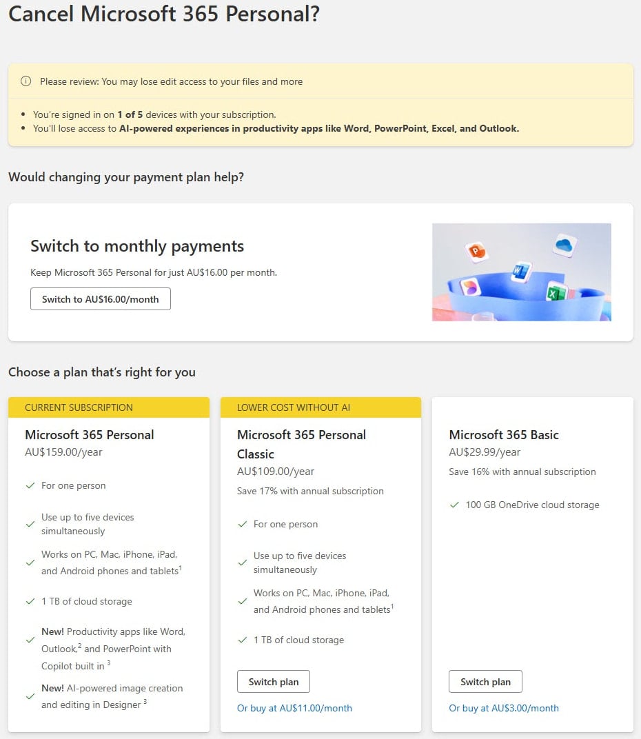 Βήμα ακύρωσης που δείχνει όλες τις διαθέσιμες επιλογές