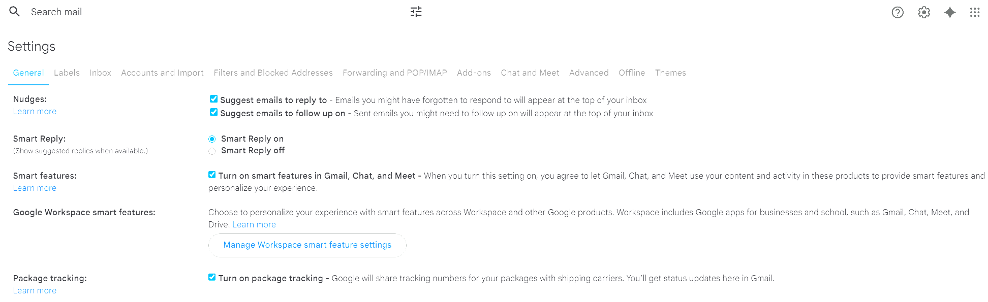 Ρυθμίσεις Gmail.