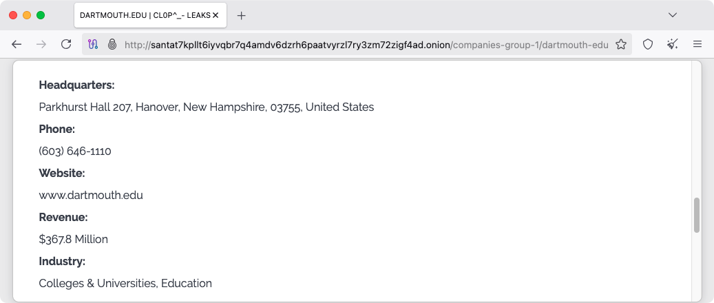 Darthmouth-College-Clop-είσοδος