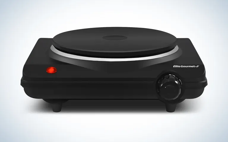 black Elite Gourmet Countertop Single Cast Iron Burner over a white background