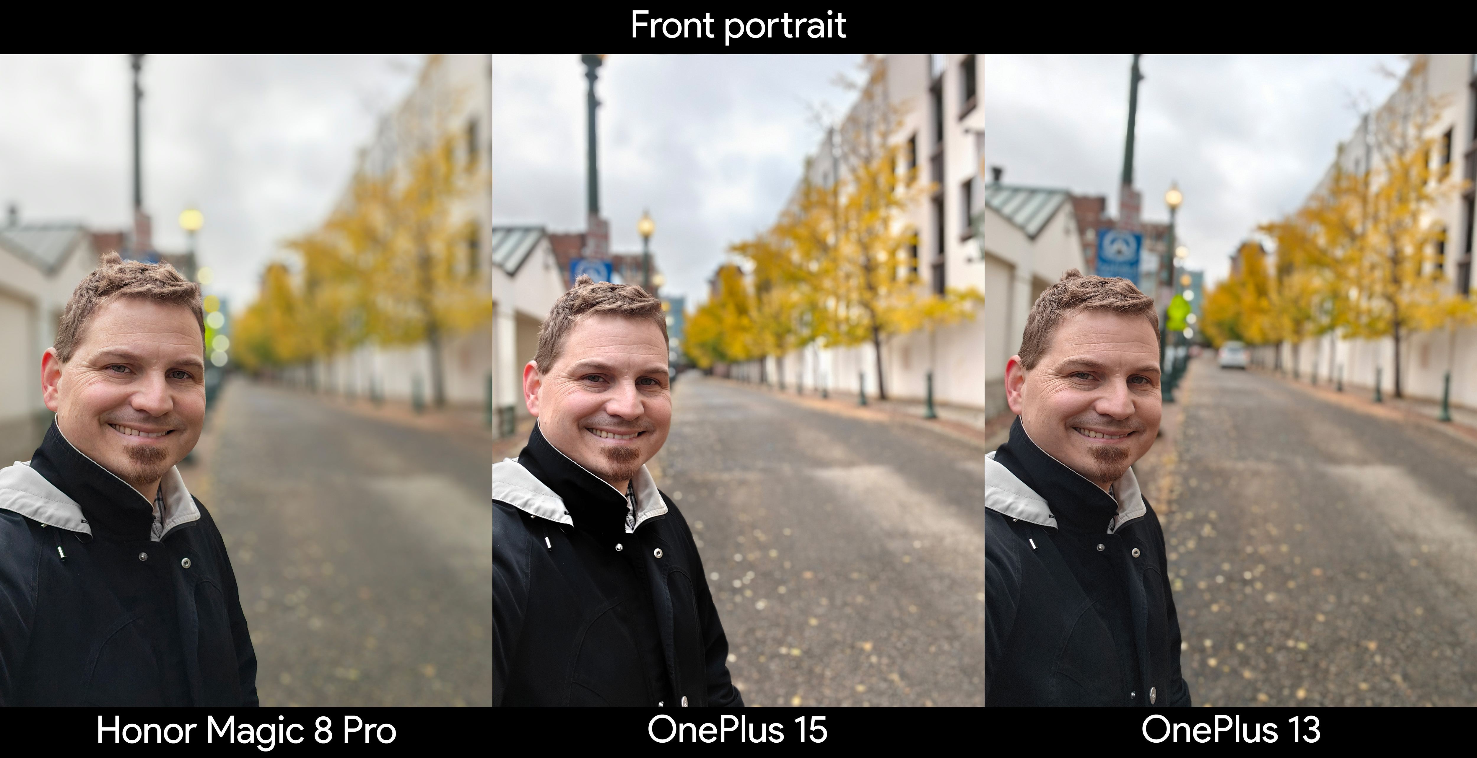 Camera samples from the OnePlus 15 showing front portrait quality