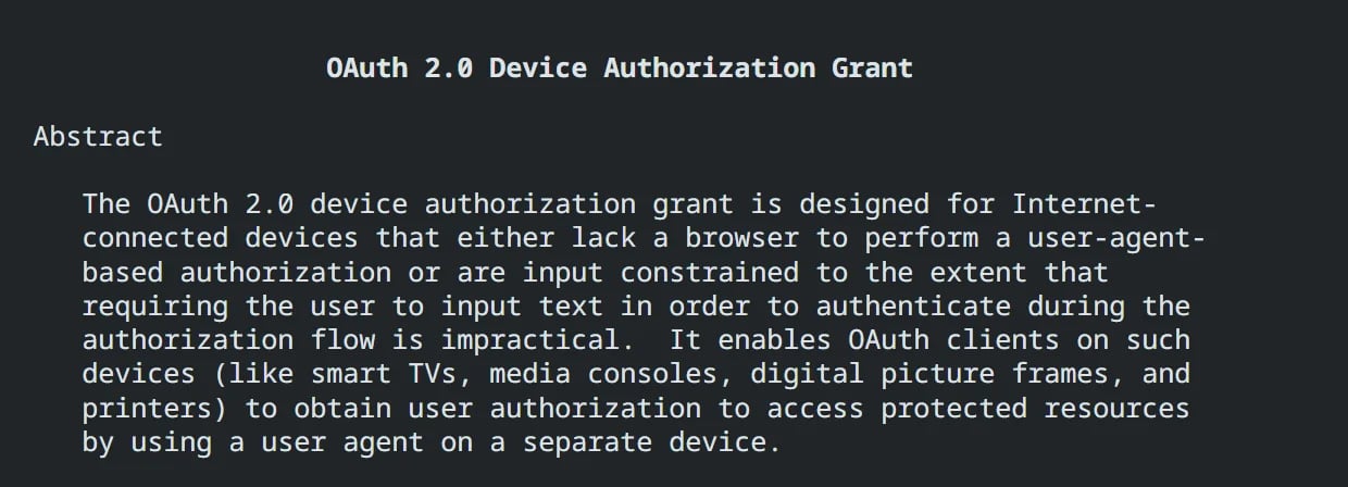 Figure 1: Abstract of the OAuth 2.0 device authorization grant