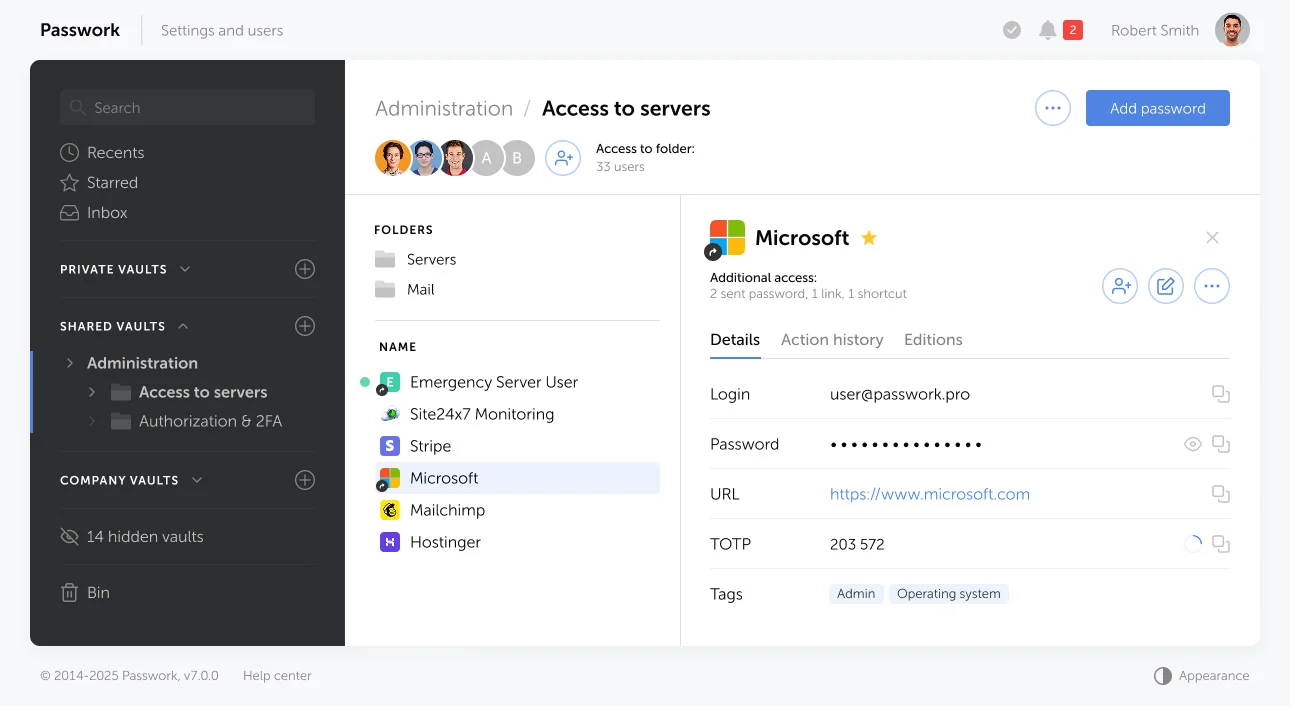 Password settings and users