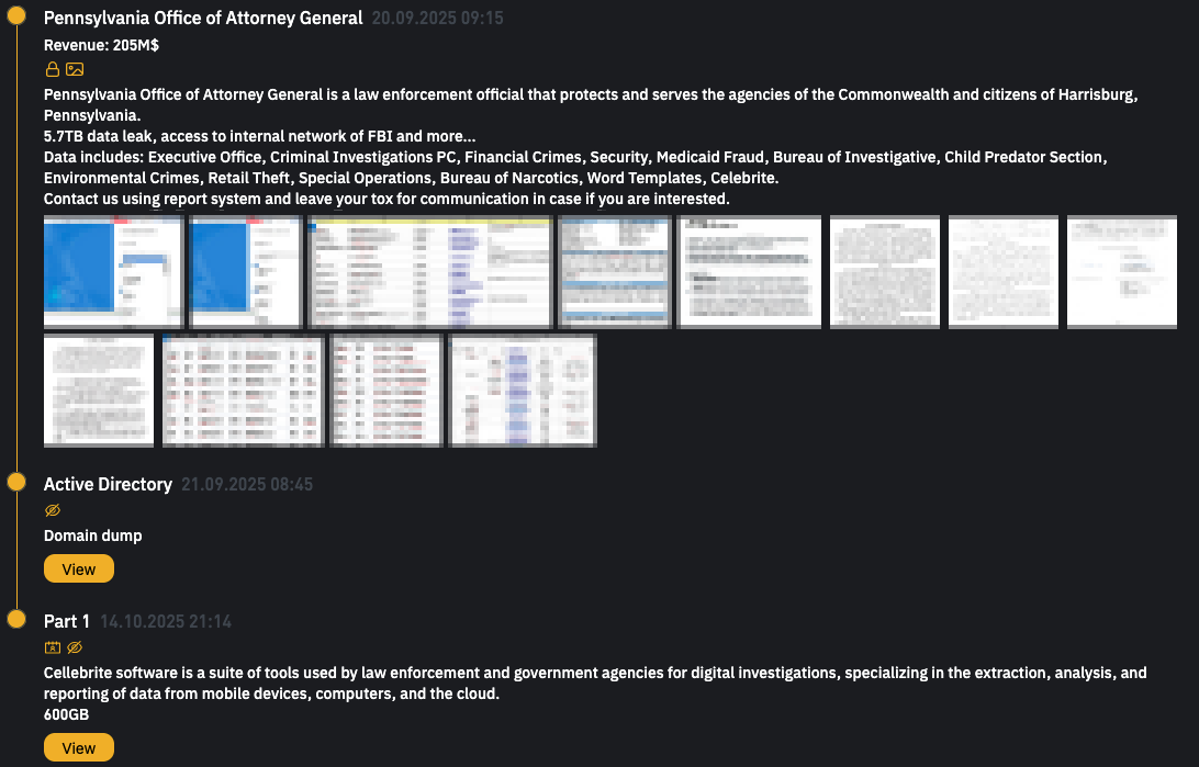 Καταχώριση Pennsylvania OAG στον ιστότοπο της INC Ransom