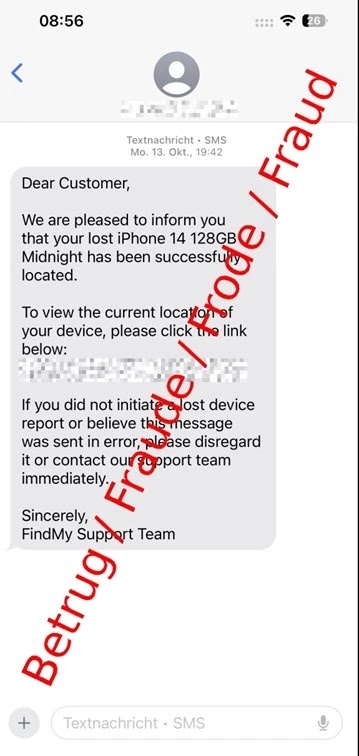 Απάτη SMS που προσποιείται ότι προέρχεται από την Apple και περιέχει σύνδεσμο (Πηγή - NCSC)