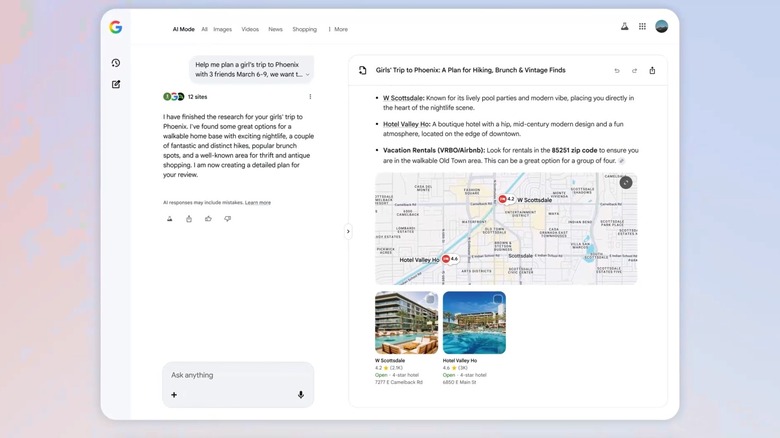 Λειτουργία AI: Το Create with Canvas υποστηρίζει ταξιδιωτικές προσφορές.