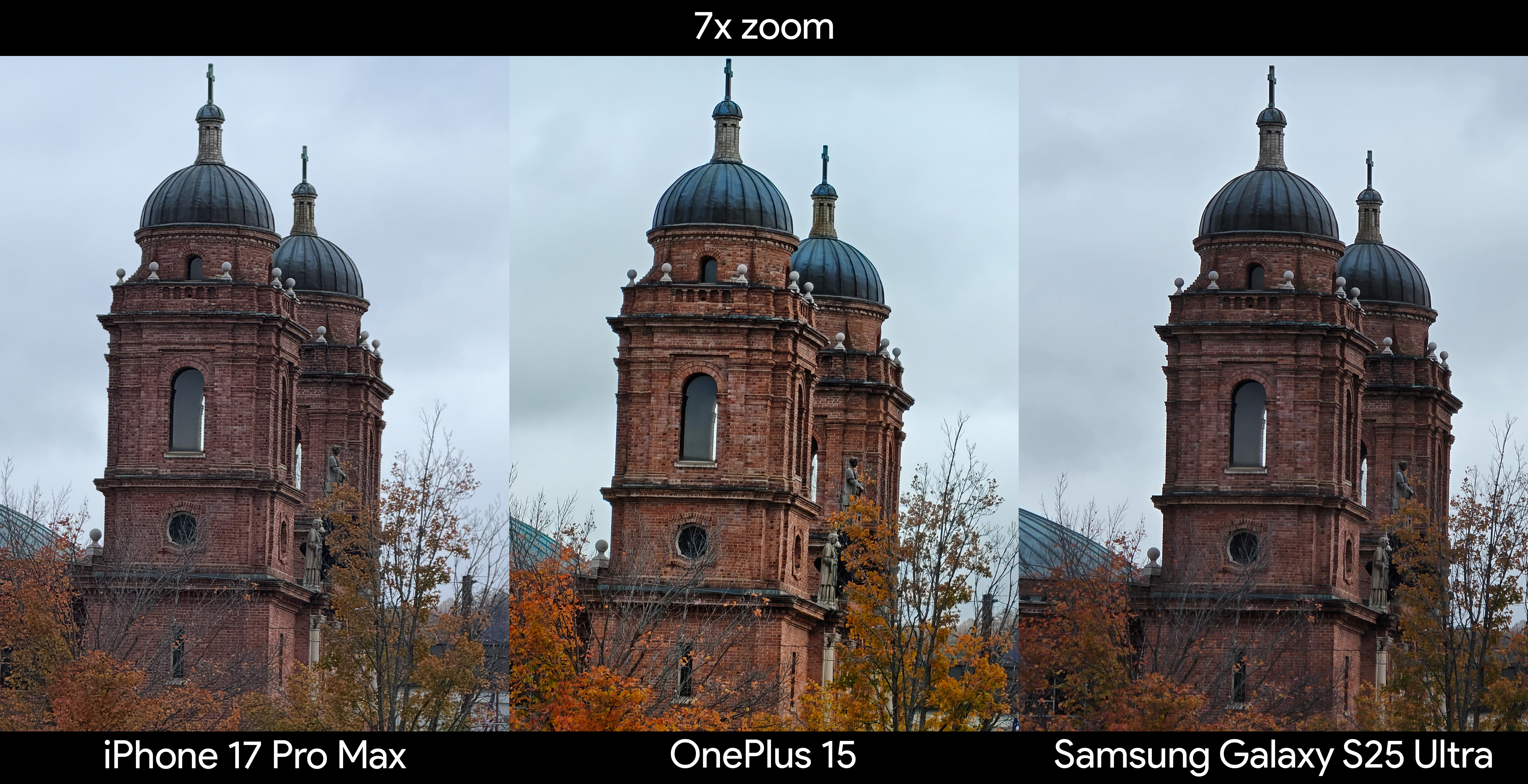 Camera samples from the OnePlus 15 showing 7x zoom quality
