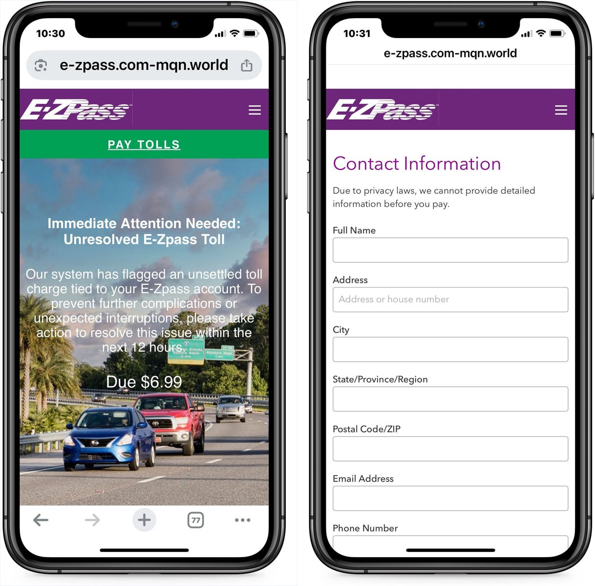 Τα θύματα της σελίδας phishing προσγειώνονται
