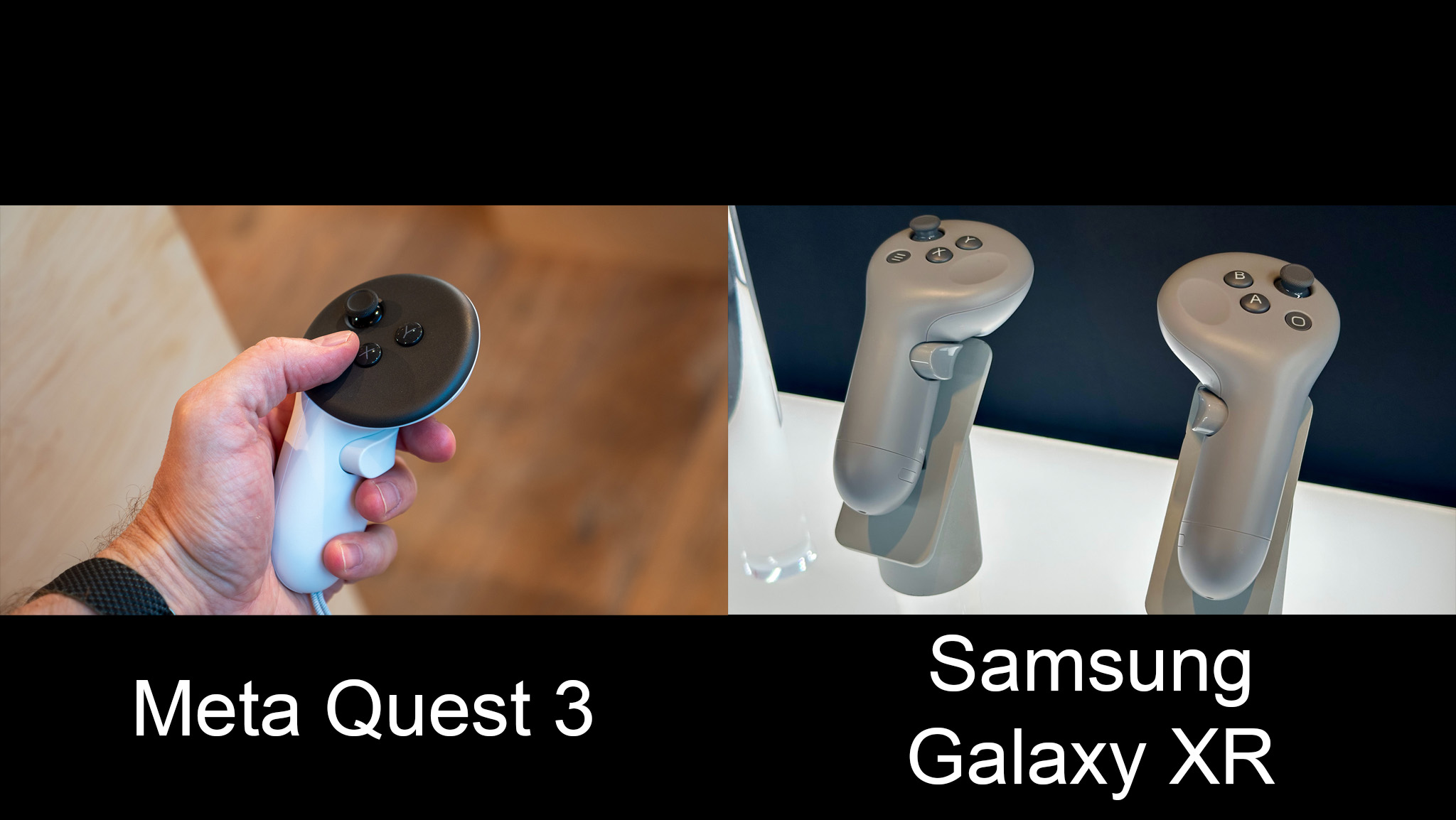 Comparing Samsung Galaxy XR controllers with Meta Quest 3 controllers