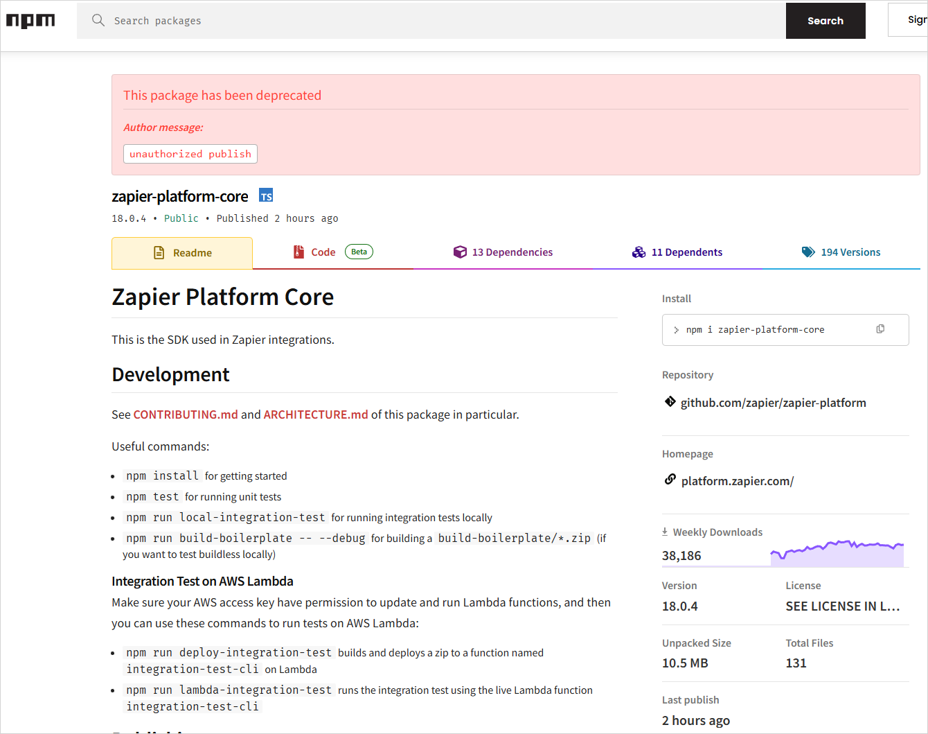 Προειδοποιητικό μήνυμα στο npm