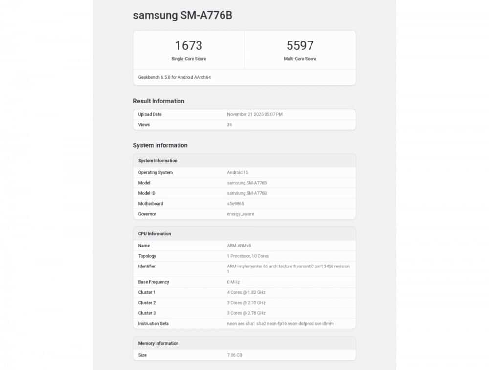 Samsung Galaxy A77, Το Samsung Galaxy A77 κάνει την εμφάνισή του στο Geekbench