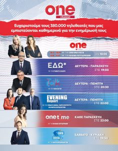 One Channel: Ευχαριστούμε τους 380.000 τηλεθεατές που μας εμπιστεύονται καθημερινά για την ενημέρωσή τους – Τυπολογίες
