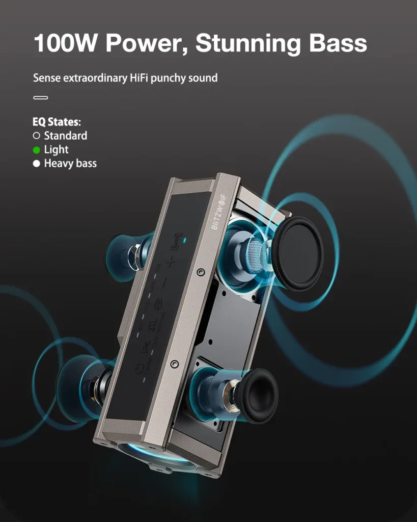 Ανακαλύψτε το BlitzWolf BW-WA3: Φορητό Bluetooth ηχείο 100W με 5000mAh, True Stereo ήχο και ανθεκτικότητα IPX5 μόλις με 44.8€! Μη το χάσετε! BlitzWolf BW-WA3 features