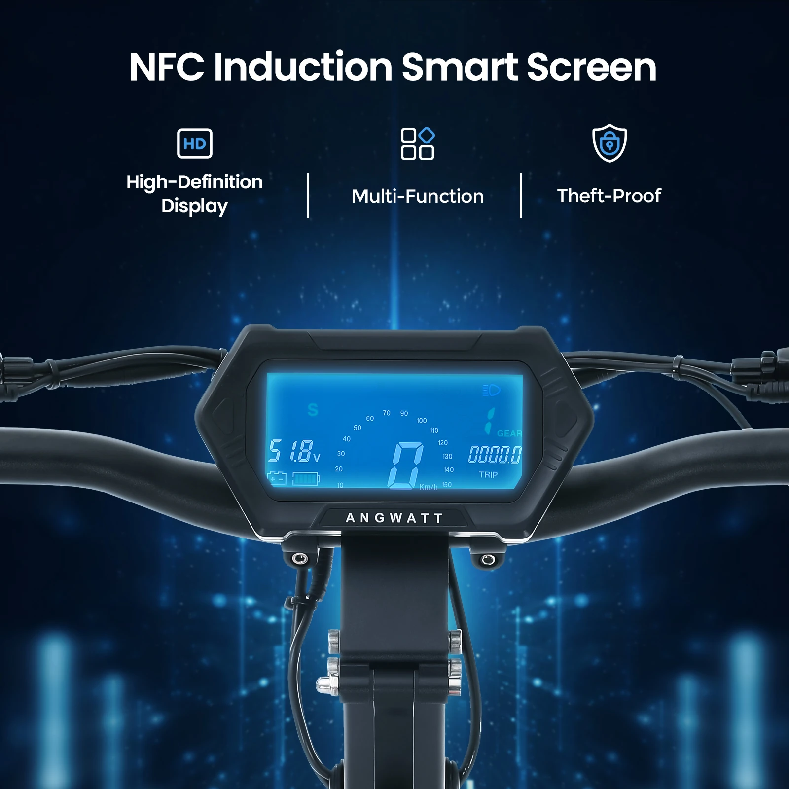 «Μοναδικό ANGWATT CS1: Σηκώνει 200 κιλά, ξεκλειδώστε το εύκολα με NFC και πιάστε τα 55km/h με 1000W – Μάθετε πώς στα 490€!» Οθόνη ANGWATT CS1