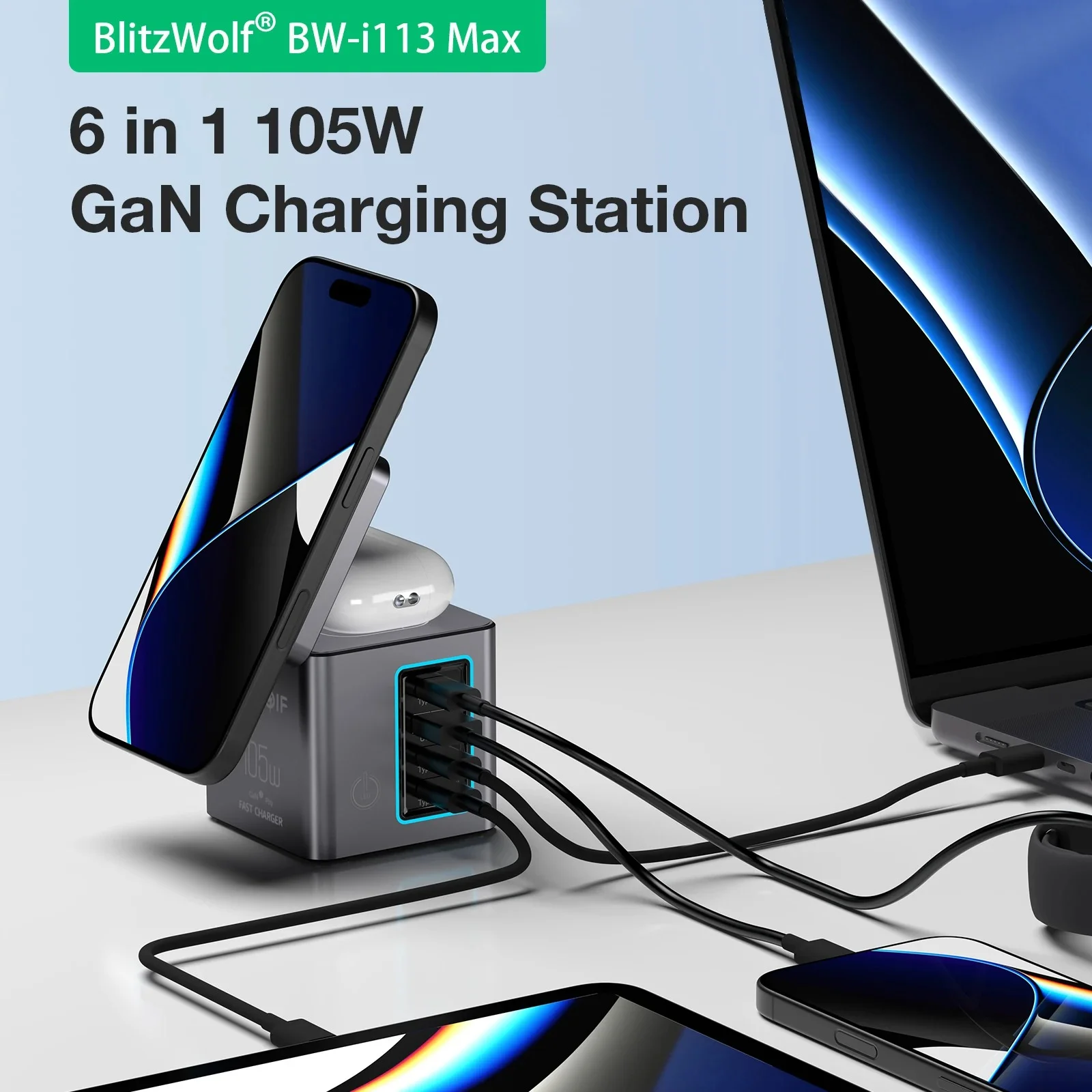 Ανακαλύψτε το Blitzwolf BW-i113: Η Επαναστατική Φορτιστής 105W που Φορτίζει 6 Συσκευές ταυτόχρονα! 🔥 Ασύρματη Φόρτιση & Υποστήριξη PD/QC σε Απίστευτη Τιμή! Φορτιστής Blitzwolf BW-i113