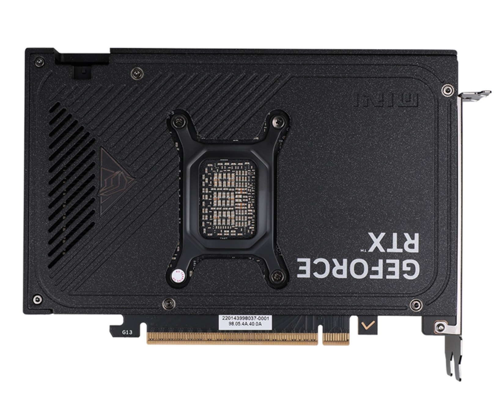 Πολύχρωμο ντεμπούτο RTX 50 iGame Mini Series — Αυτές οι GPU έχουν μήκος μόλις 180 mm Η εικόνα δείχνει μια κάρτα γραφικών Colorful GeForce RTX με ορατές λεπτομέρειες επωνυμίας και σχεδίασης στην πίσω πλάκα.