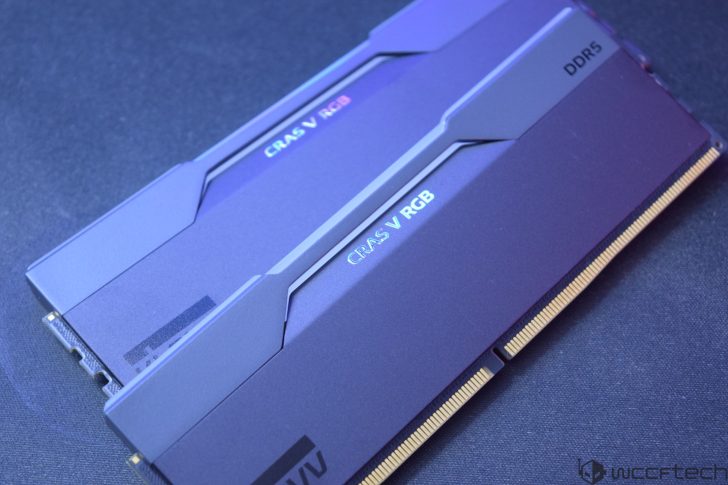 Two RAM sticks labeled 'CRAS V RGB' with DDR5 branding are shown on a dark surface.