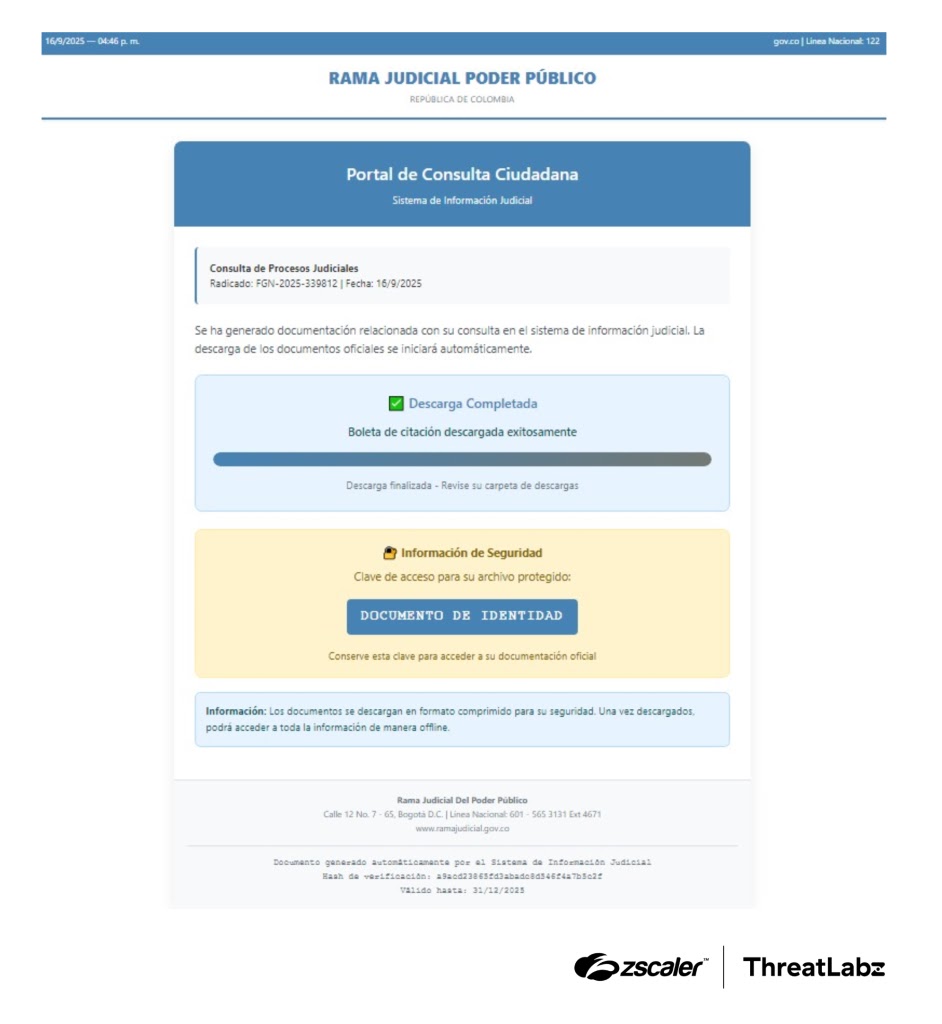 Δόλια διαδικτυακή πύλη που παρουσιάστηκε στον χρήστη κατά την επίθεση του BlindEagle (Πηγή - Zscaler)