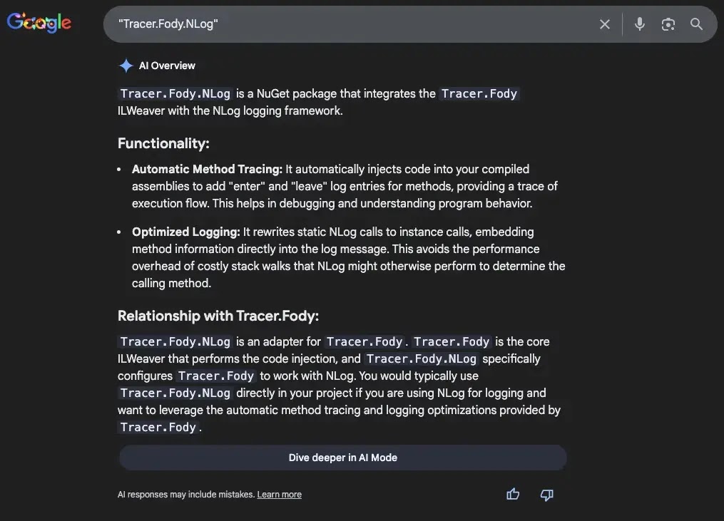 Αποτελέσματα αναζήτησης NuGet (Πηγή - Socket.dev)