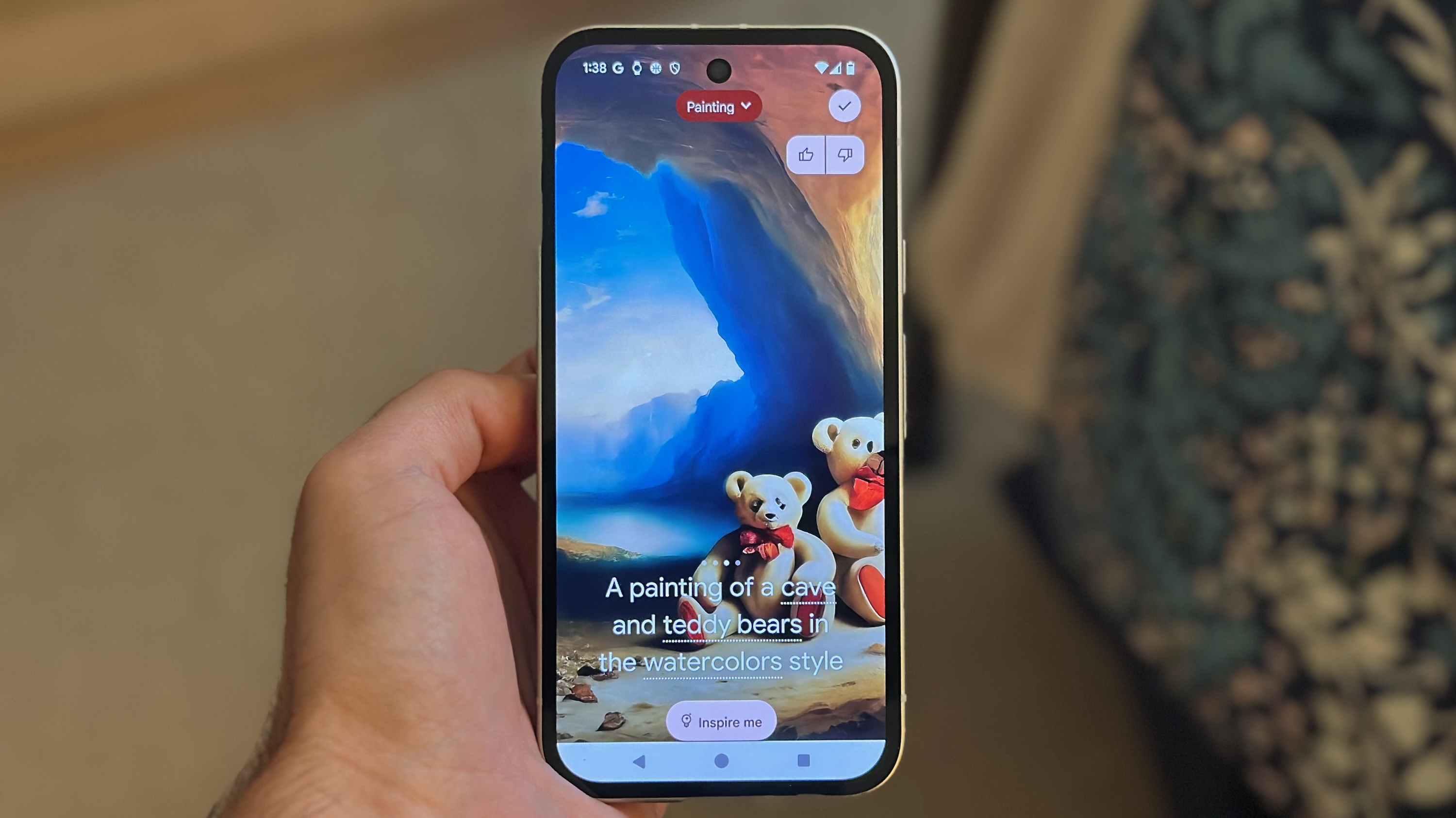 OnePlus 15R vs. Google Pixel 9a: Battle of the value phones An AI-generated wallpaper on the Google Pixel 9a held in hand