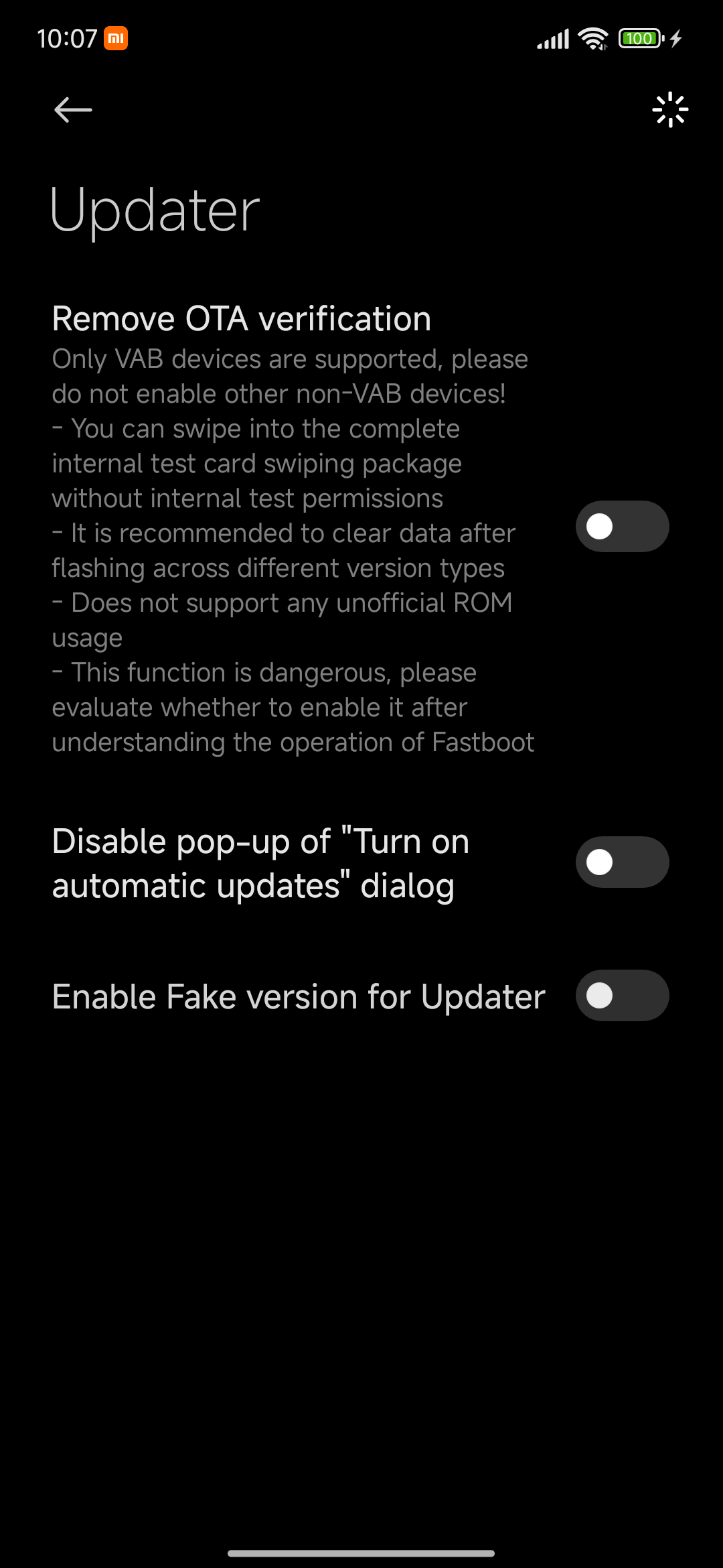 Επιλογές Updater HyperCeiler