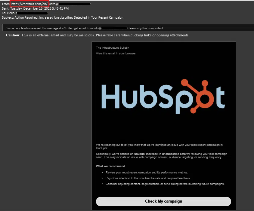 Email ηλεκτρονικού ψαρέματος (Πηγή - Evalian)