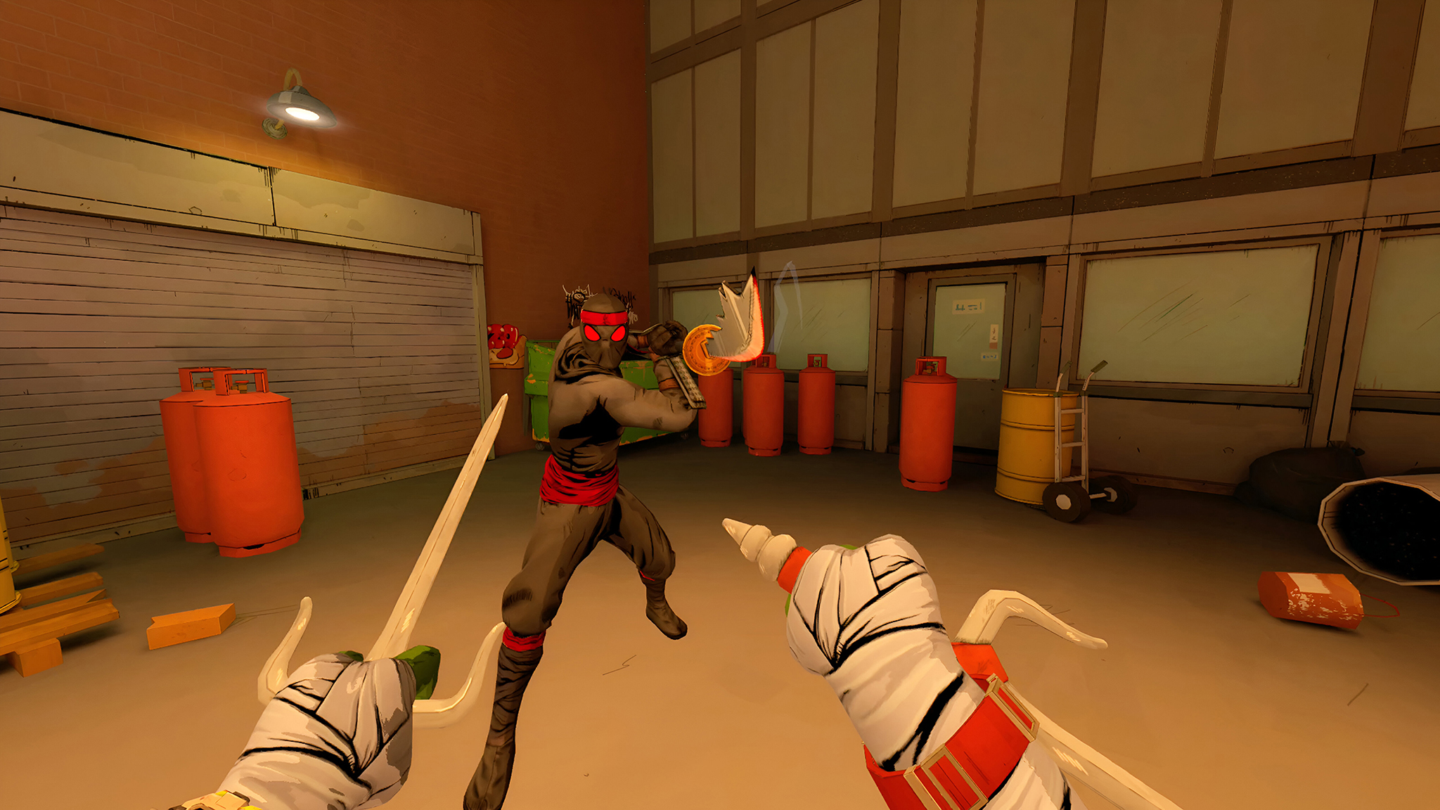 Τελικά κατάφερα να παίξω το TMNT: Empire City και είναι μια επανεκκίνηση του Meta Quest με το κλασικό arcade gameplay Ninja Turtles με το οποίο μεγάλωσα Ένα επίσημο στιγμιότυπο οθόνης του TMNT Empire City στο Meta Quest 3, που δείχνει μάχη με ένα μέλος της Footclan