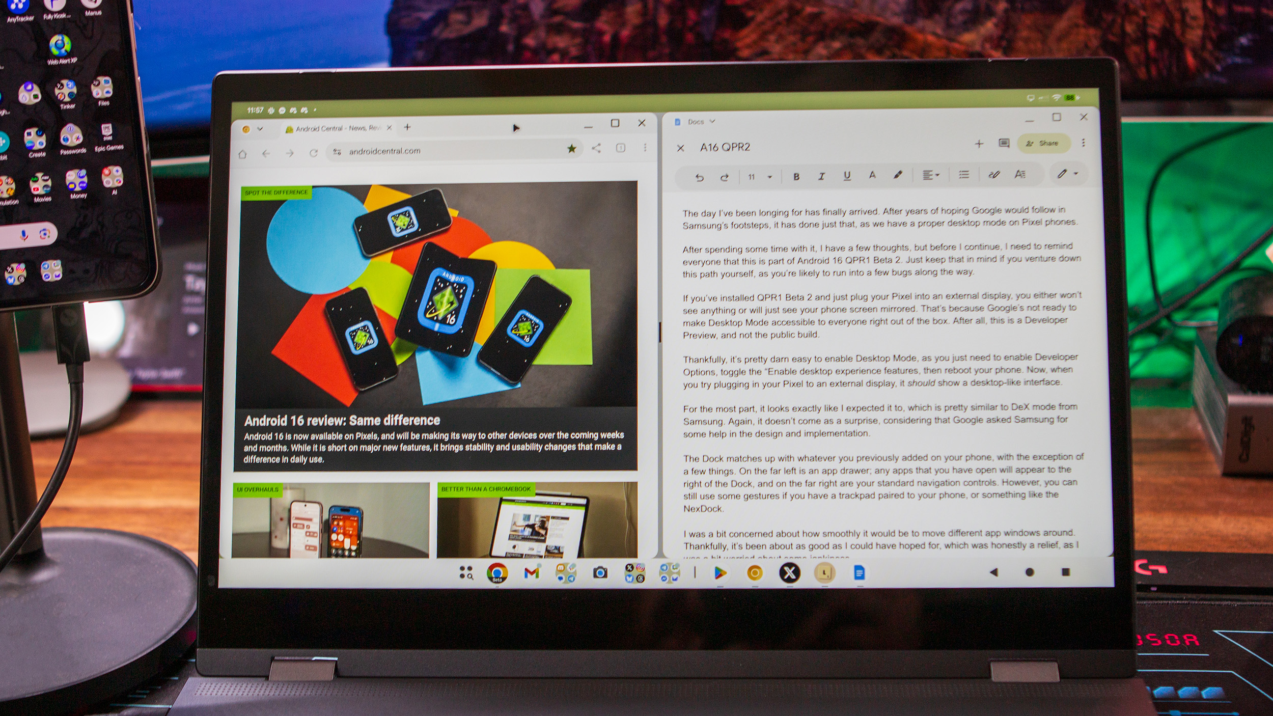 Εφαρμογές δίπλα-δίπλα σε λειτουργία επιφάνειας εργασίας Android 16 QPR1 Beta 2