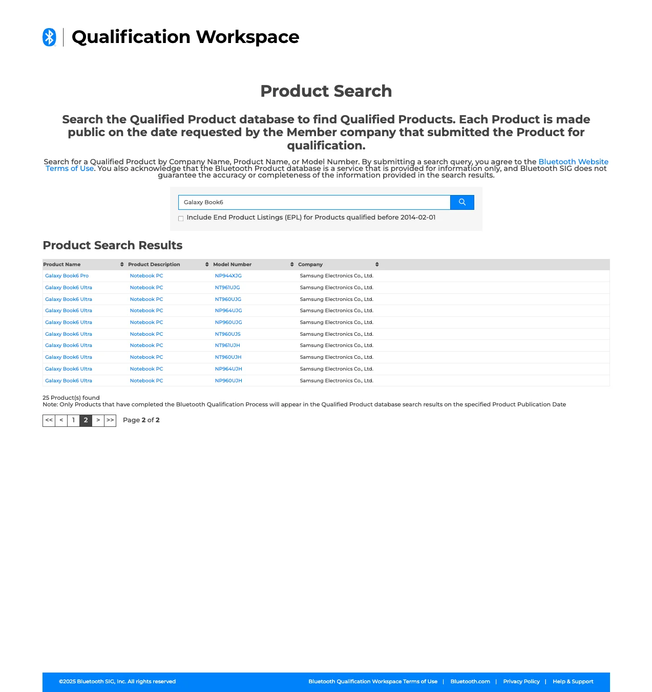 samsung galaxy book 6 ultra bluetooth sig