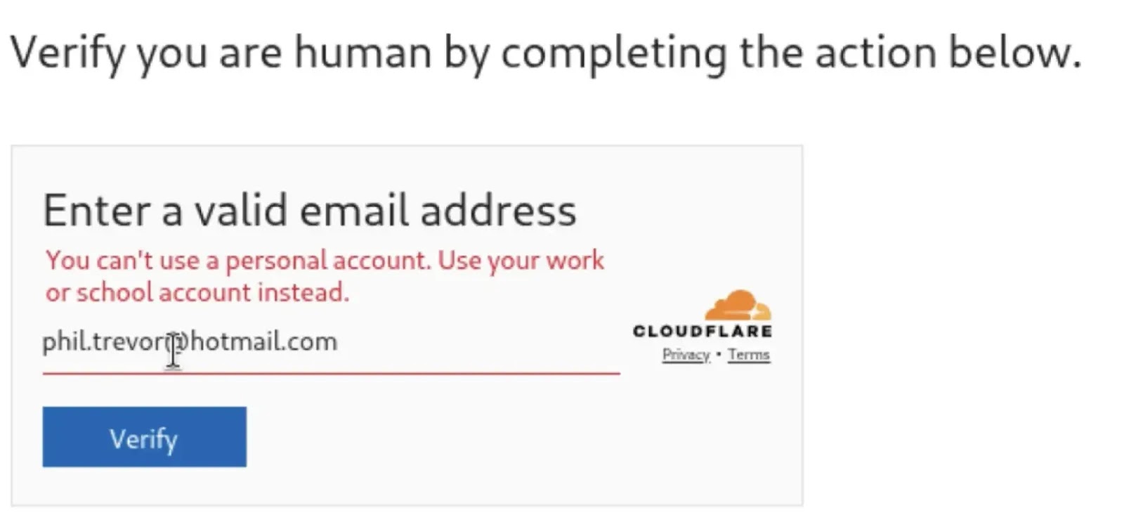 Εάν χρησιμοποιείται μια προσωπική διεύθυνση email, ζητείται μια επαγγελματική διεύθυνση