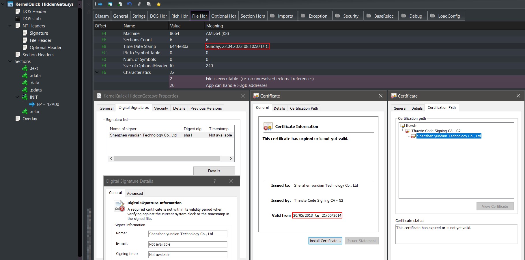 Πρόγραμμα οδήγησης rootkit ValleyRAT – επιθεώρηση πιστοποιητικού (Πηγή - Σημείο ελέγχου)