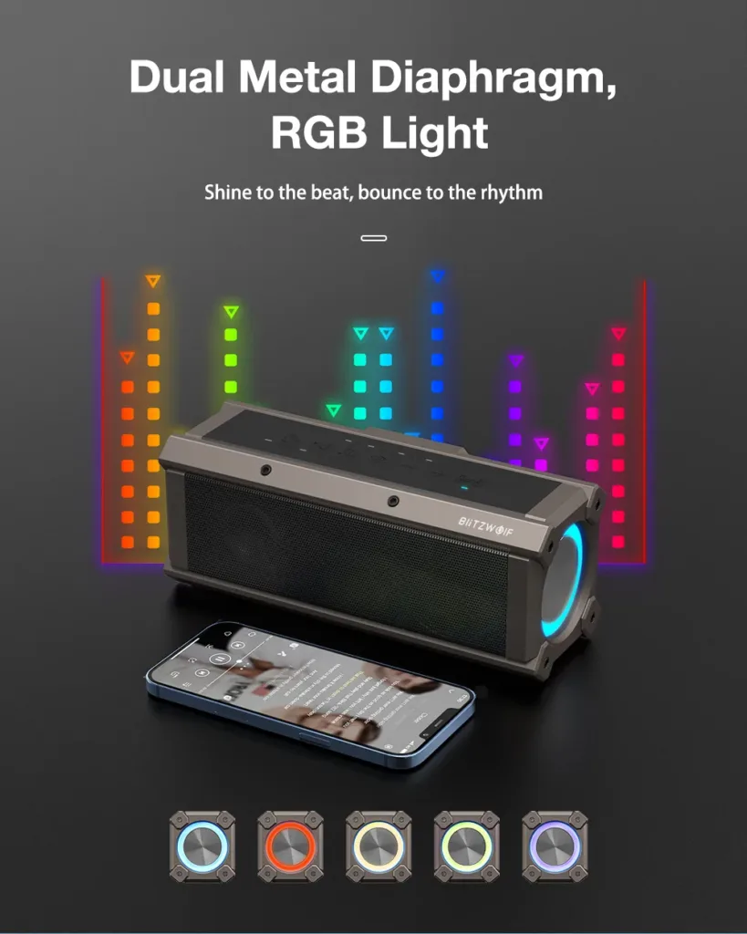 Ανακαλύψτε το BlitzWolf BW-WA3: Φορητό Bluetooth ηχείο 100W με 5000mAh, True Stereo ήχο και ανθεκτικότητα IPX5 μόλις με 44.8€! Μη το χάσετε! BlitzWolf BW-WA3 design