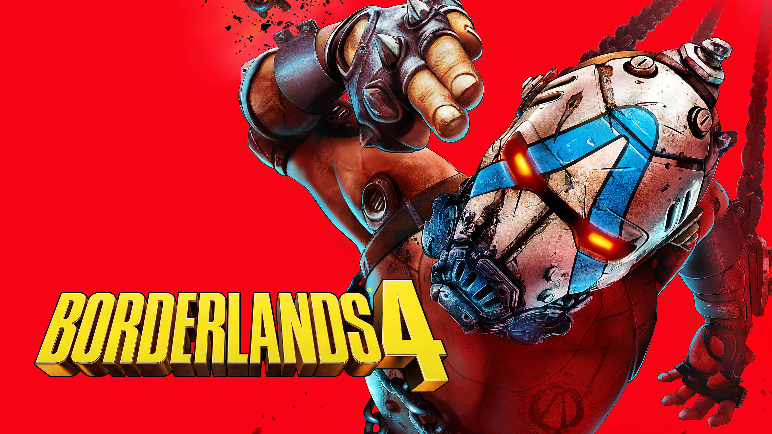 Ένας χαρακτήρας από το Borderlands 4 απλώνεται μπροστά σε ένα έντονο κόκκινο φόντο με τον τίτλο του παιχνιδιού να εμφανίζεται σε περίοπτη θέση σε κίτρινο κείμενο.