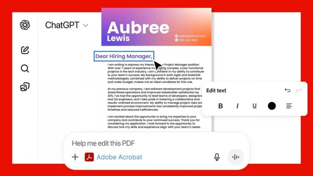 Adobe Photoshop, Express και Acrobat: Διαθέσιμα πλέον δωρεάν μέσα από το ChatGPT Adobe photoshop Chatgpt, Adobe Photoshop, Express και Acrobat: Διαθέσιμα πλέον δωρεάν μέσα από το ChatGPT