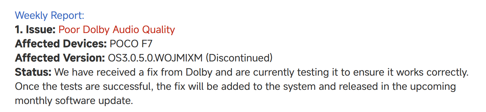 Η Xiaomi ανακοινώνει επίσημα το Dolby Audio bug fix 2 σφάλμα ήχου dolby