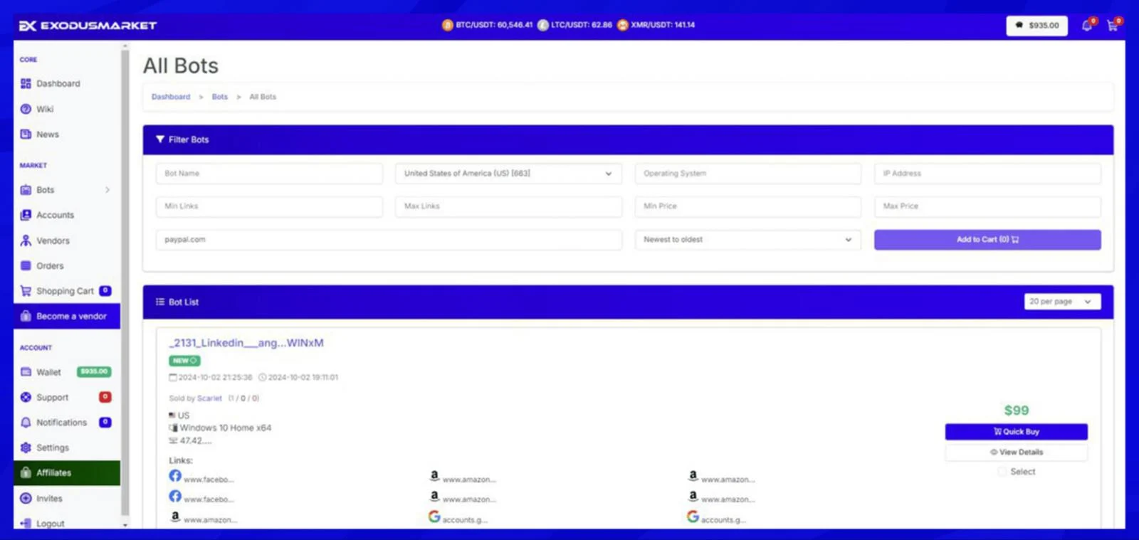 Exodus Market — ροή καταγραφής πληροφοριών κλοπής με δυνατότητα αναζήτησης