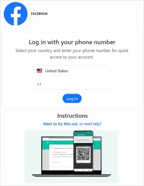 Η σύνδεση συσκευών WhatsApp γίνεται κατάχρηση σε επιθέσεις πειρατείας λογαριασμού Το ψεύτικο site στο Facebook