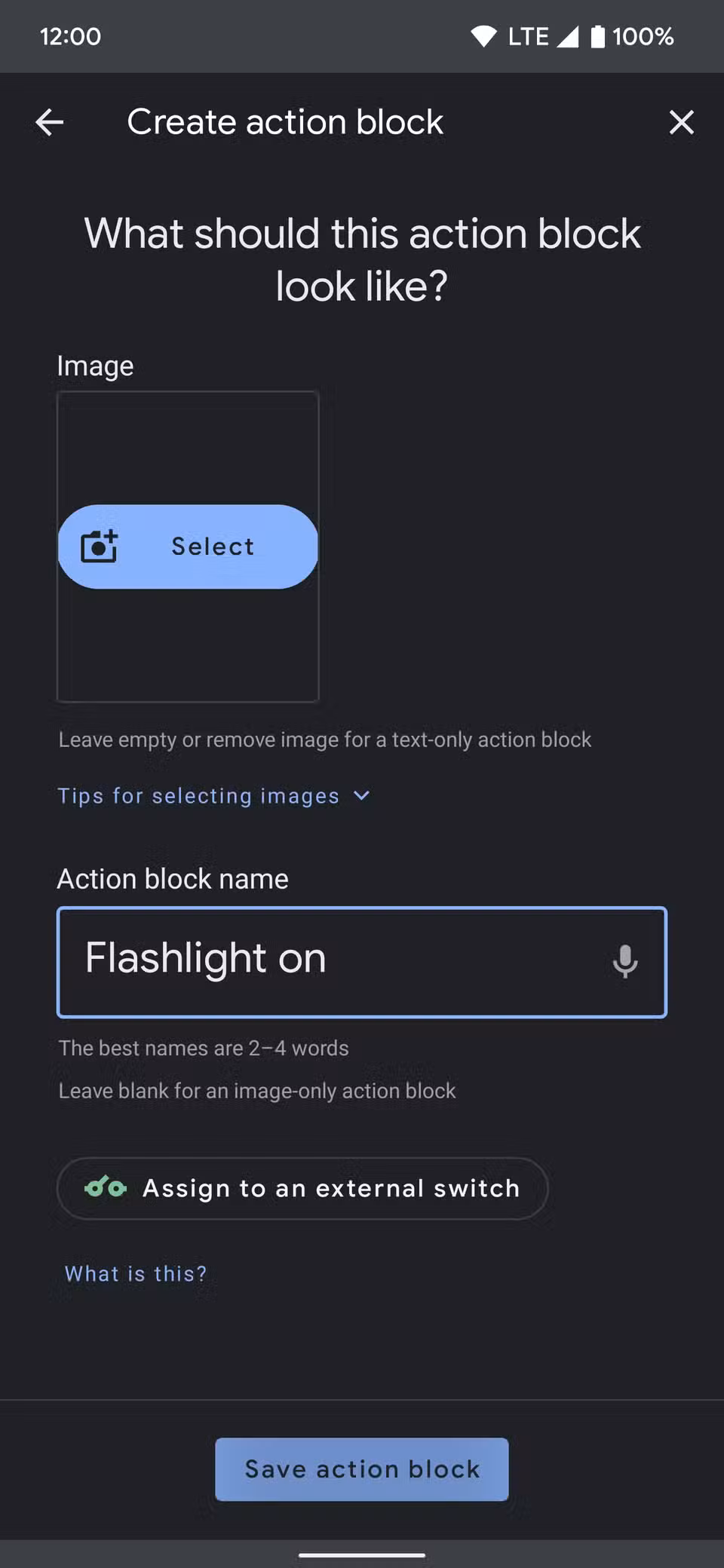 6 ways to turn on the flashlight on your Android phone Naming flashlight command on Action Blocks app