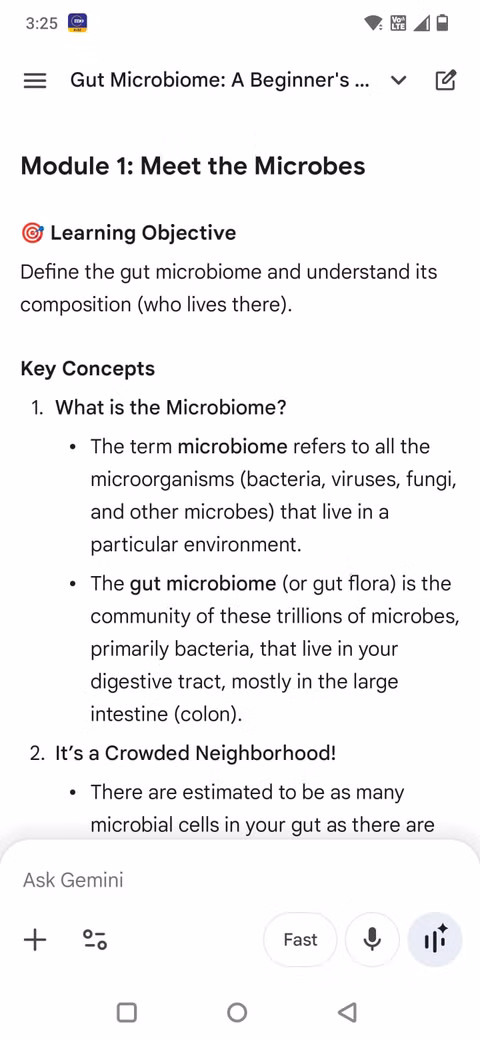 Χρησιμοποίησα τον Δίδυμο ως προσωπικό δάσκαλο για πράγματα που προσποιούμαι ότι καταλαβαίνω Στιγμιότυπο οθόνης που δείχνει την εφαρμογή Gemini που εξηγεί πώς λειτουργεί το μικροβίωμα του εντέρου