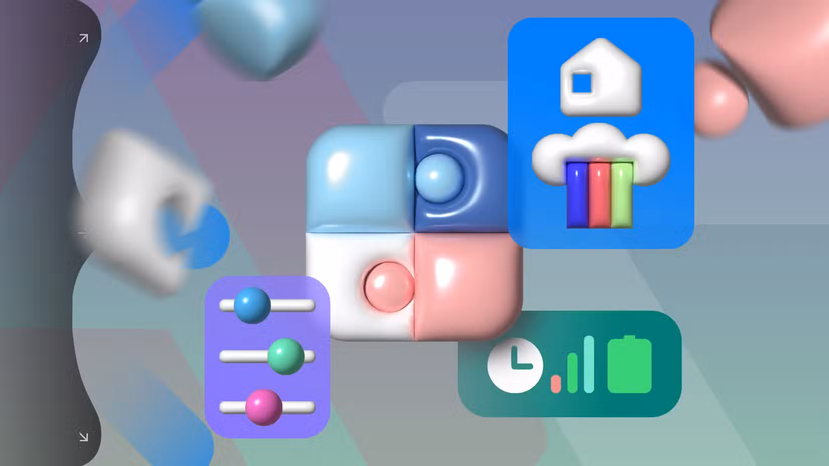 Λογότυπο Good Lock που περιβάλλεται από εικονίδια που αντιπροσωπεύουν τις μονάδες Good Lock, σε φόντο κλίσης.