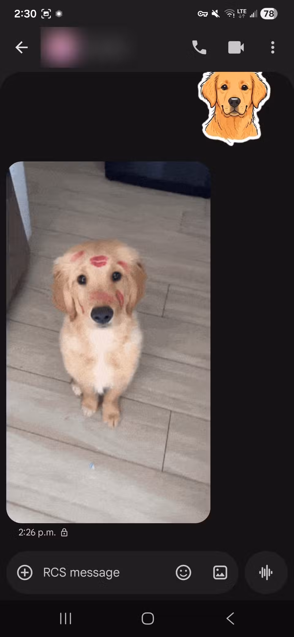 Αποστολή ενός αυτοκόλλητου και ενός gif ενός golden retriever στο πληκτρολόγιο Samsung