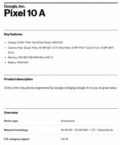 Google Pixel 10a, Google Pixel 10a: Νέες πληροφορίες μέσα από έγγραφα πιστοποίησης