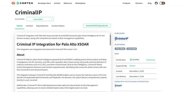 Το Criminal IP και τα δίκτυα Palo Alto Cortex XSOAR ενσωματώνονται για την παροχή νοημοσύνης έκθεσης βάσει AI