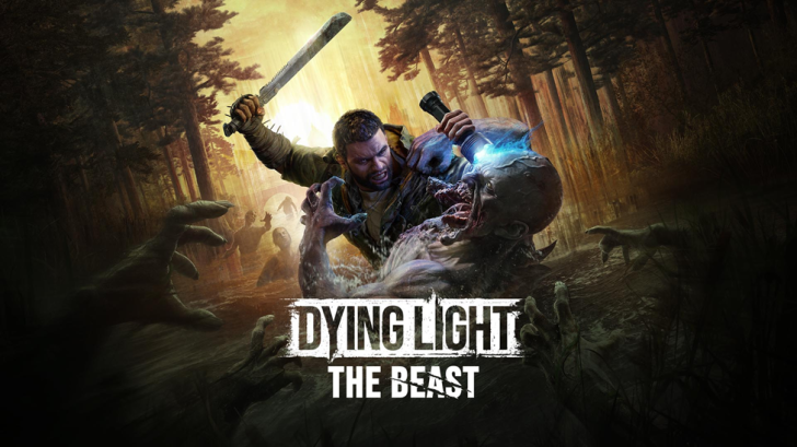 A character in 'Dying Light The Beast' fighting a large mutant with force and weapons in a forest setting.