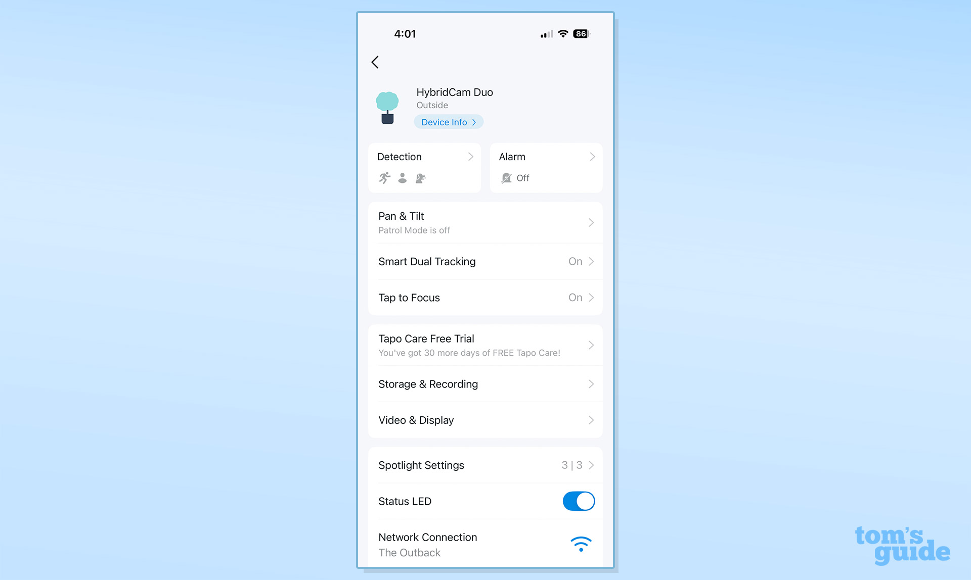 Στιγμιότυπο οθόνης της εφαρμογής TP-Link Tapo C246D HybridCam Duo